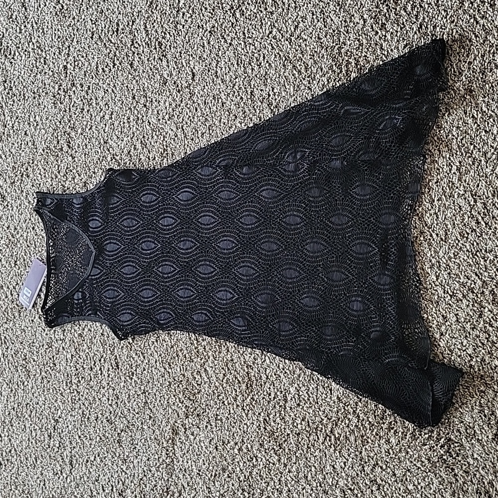 Black Crochet Loose Mini Dress Cover Up S Small